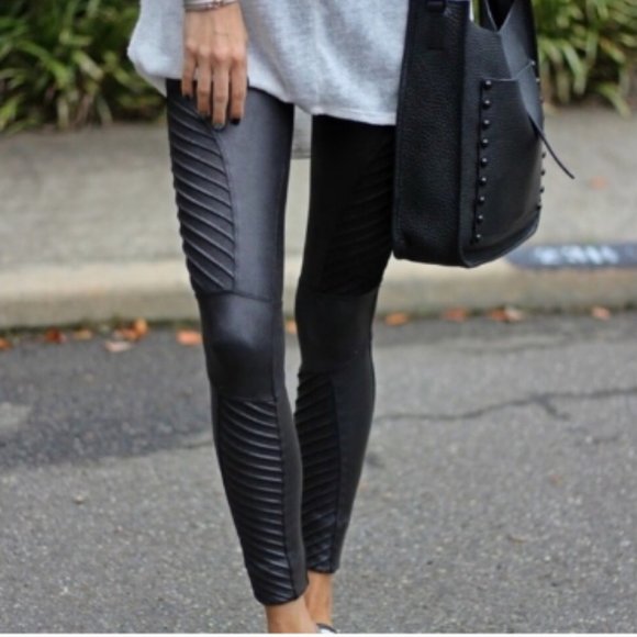 SPANX Black Metallic Faux Leather Moto Legging S
